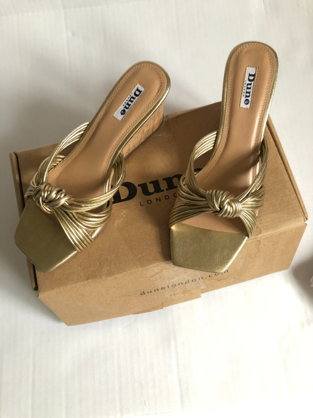 Dune London Kope Gold-Leather Knot Slim wedge mules Size 37/7